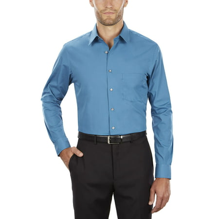 Van Heusen Men's Poplin Regular Fit Solid Point Collar Dress Shirt ...