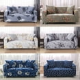 thumbnail image 2 of 1/2/3/4 Seater Printed Sofa Covers Stretch Elastic Couch Slipcover Protector Removable Washable for Dining Room， Blue Geometry, 2 of 4