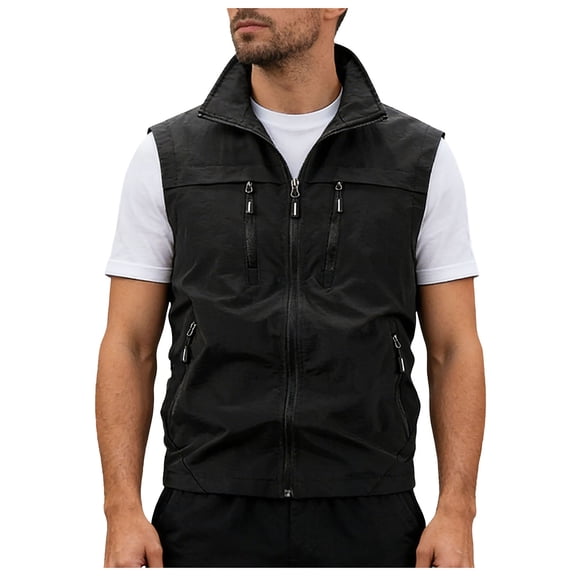 Utility Vest for Men with Pockets Summer, Outdoor Lightweight Outerwear Vest for Hiking Fishing Photo Work, Black 2XL