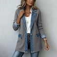thumbnail image 4 of Women Denim Patchwork Jacket Long Sleeve Button Cardigan Jackets | Denim Patchwork Jackets for Women Rollable Denim Cuffs Collared Shirt Jacket Side Jean Pockets Cardigan Jackets, 4 of 6