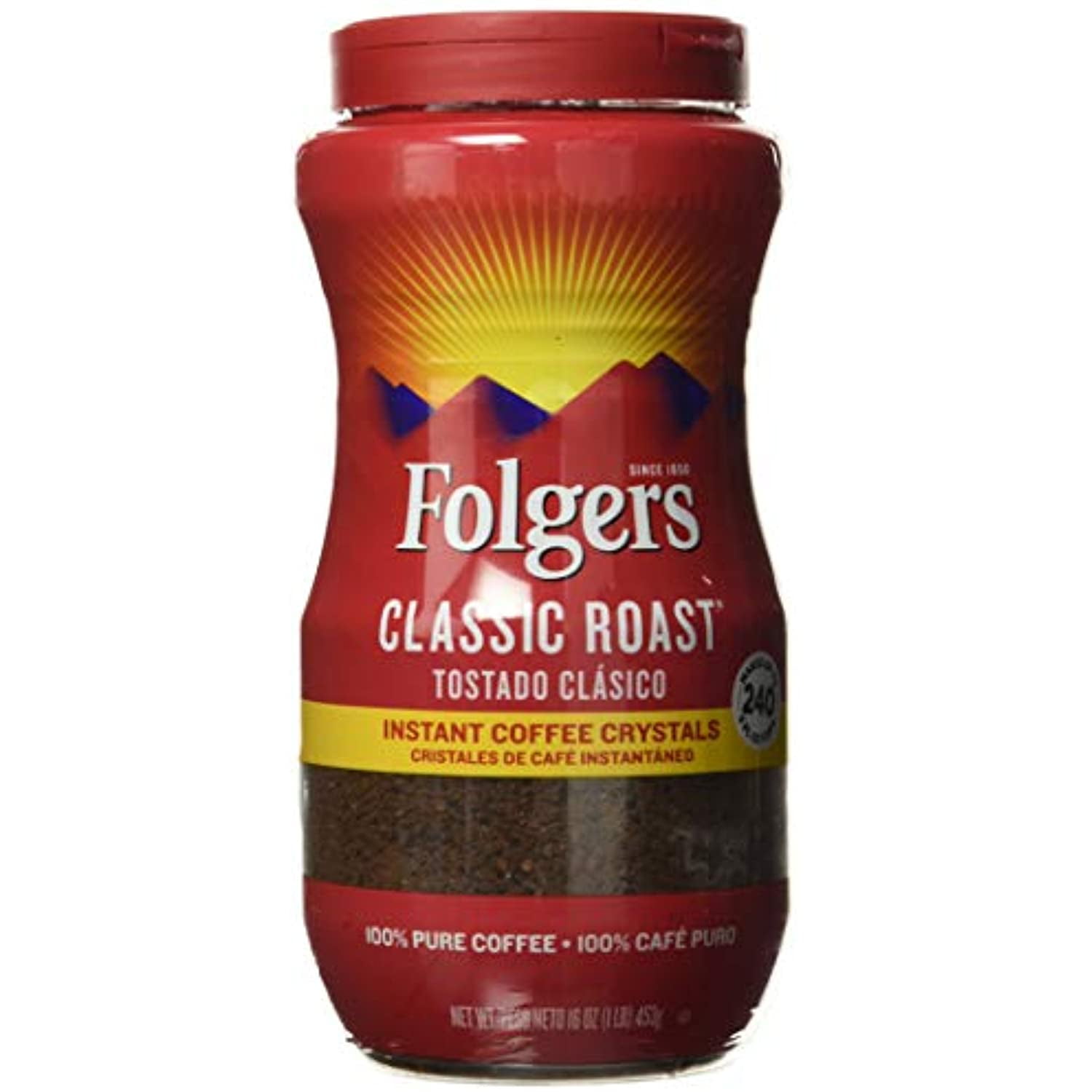 Folgers Instant Coffee Crystals, Classic Roast, 16 Ounce