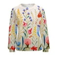 thumbnail image 7 of Watercolor Wildflowers Women's Floral Printed Sweatshirt Long Sleeve Crewneck Casual Loose Vintage Graphic Pullover Tops, 7 of 7