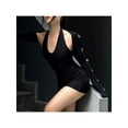 thumbnail image 6 of Bow Ribbed Halter Dress Sexy 2 Piece Long Sleeve Cropped Top Women Backless Dress-Black-L, 6 of 7