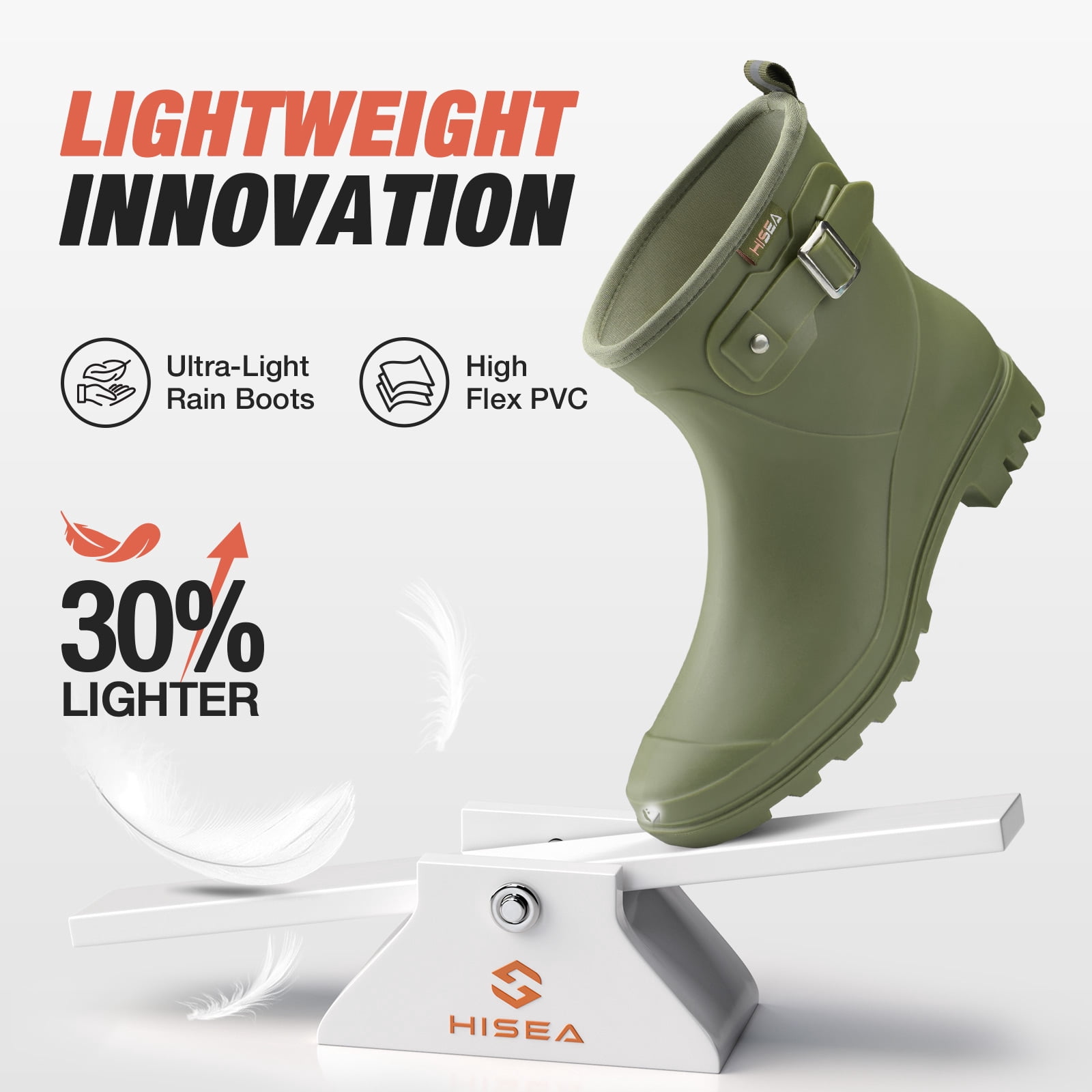 HISEA Women's Waterproof Ankle Rain Boots, Anti-Slip Short Garden Shoes with Comfortable Insole for Outdoor Work & Walking，Green，Size 7