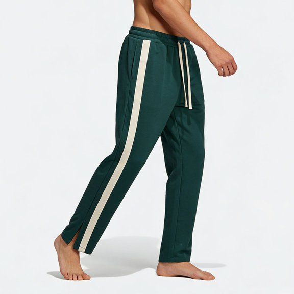 CLOISE Pants for Men with Pockets Drawstring Mid Waist Straight Leg Long Pants Elastic Waist Color Block Baggy Travel Vacation Outfits Green XS