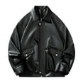 thumbnail image 1 of WRKEKC Men's Vintage Motorcycle Leather Jacket Solid Color with Button Pockets, Long Sleeve Hooded Biker Coat for Retro Riding Style Black XL, 1 of 7