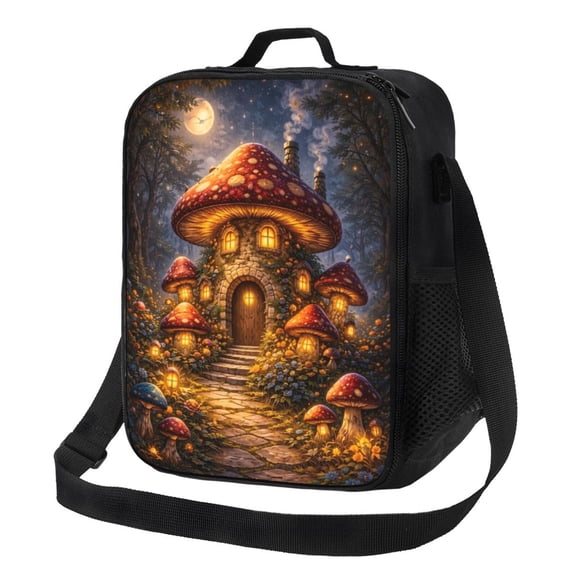 Magical Mushroom House Lunch Bag Insulated Thermal Lunch Box with Shoulder Strap & Handle for Women and Men