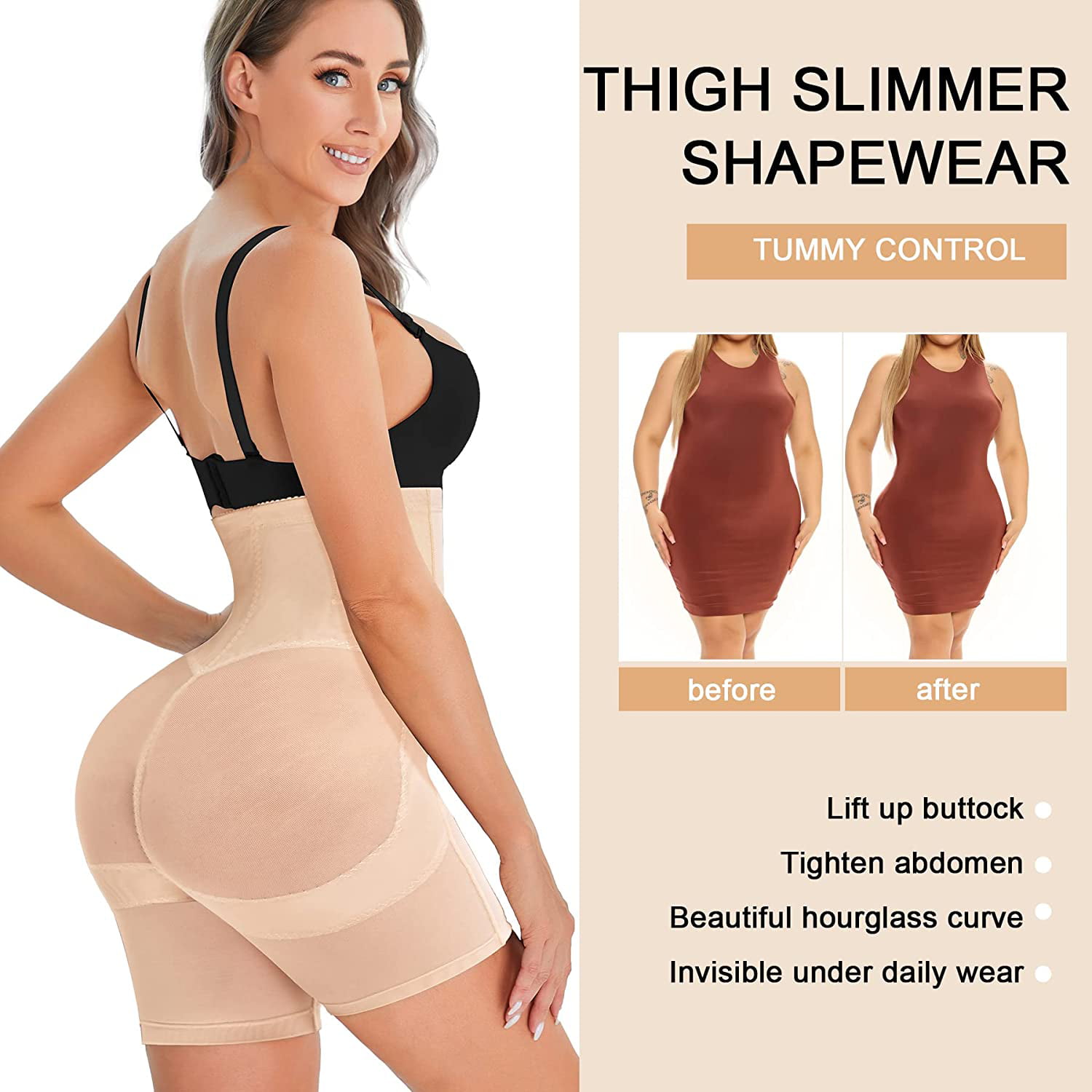 Nebility Shapewear for Women Tummy Control Panties Butt Lifter Body Shaper  High Waist Trainer Thigh Slimmer Shorts(Black,Small) : : Clothing,  Shoes & Accessories