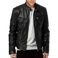 thumbnail image 3 of Men's Stand Collar Slim Fit Leather Jacket Zipper Pocket Decorative pu Leather Biker Men's Jacket, 3 of 6