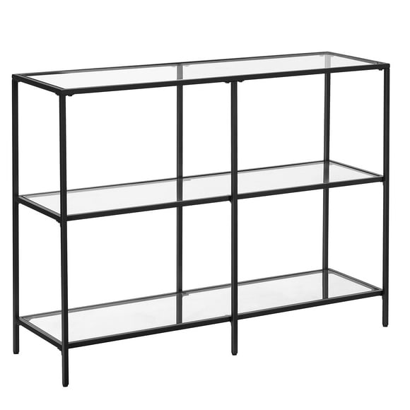 VASAGLE Table Console 39.4 avec 3 Étagères, Cadre en Acier, Étagère en Verre Trempé, Style Moderne, pour Entrée Salon Chambre, Noir ULGT027B01