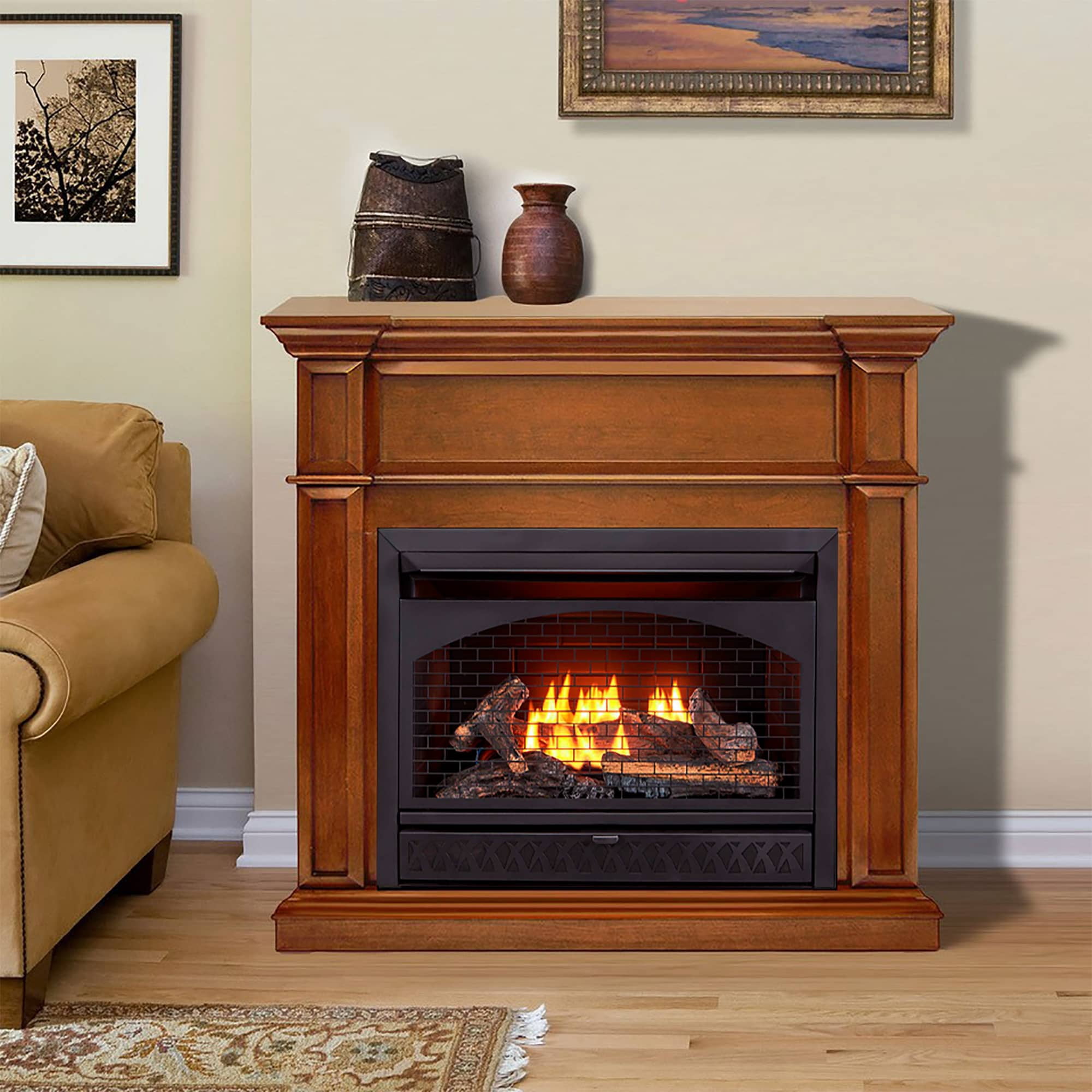 ProComm Dual Fuel Vent Free Gas Fireplace System - 26,000 BTU, T-Stat  Control, Gingerbread Finish - Model# FBNSD28T-3G - Walmart.com