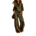 thumbnail image 2 of Clossjun Womens Cotton Linen Outfit Sets Two Piece Loose Fits Top & Side Stripe Long Pants Sets Casual Going Out Lounge Sets M, 2 of 5
