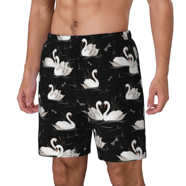 Fotbe Swan And Dragonflies Traje de Baño para Hombre – Shorts de Natación de Secado Rápido con Forro y Bolsillos-Large