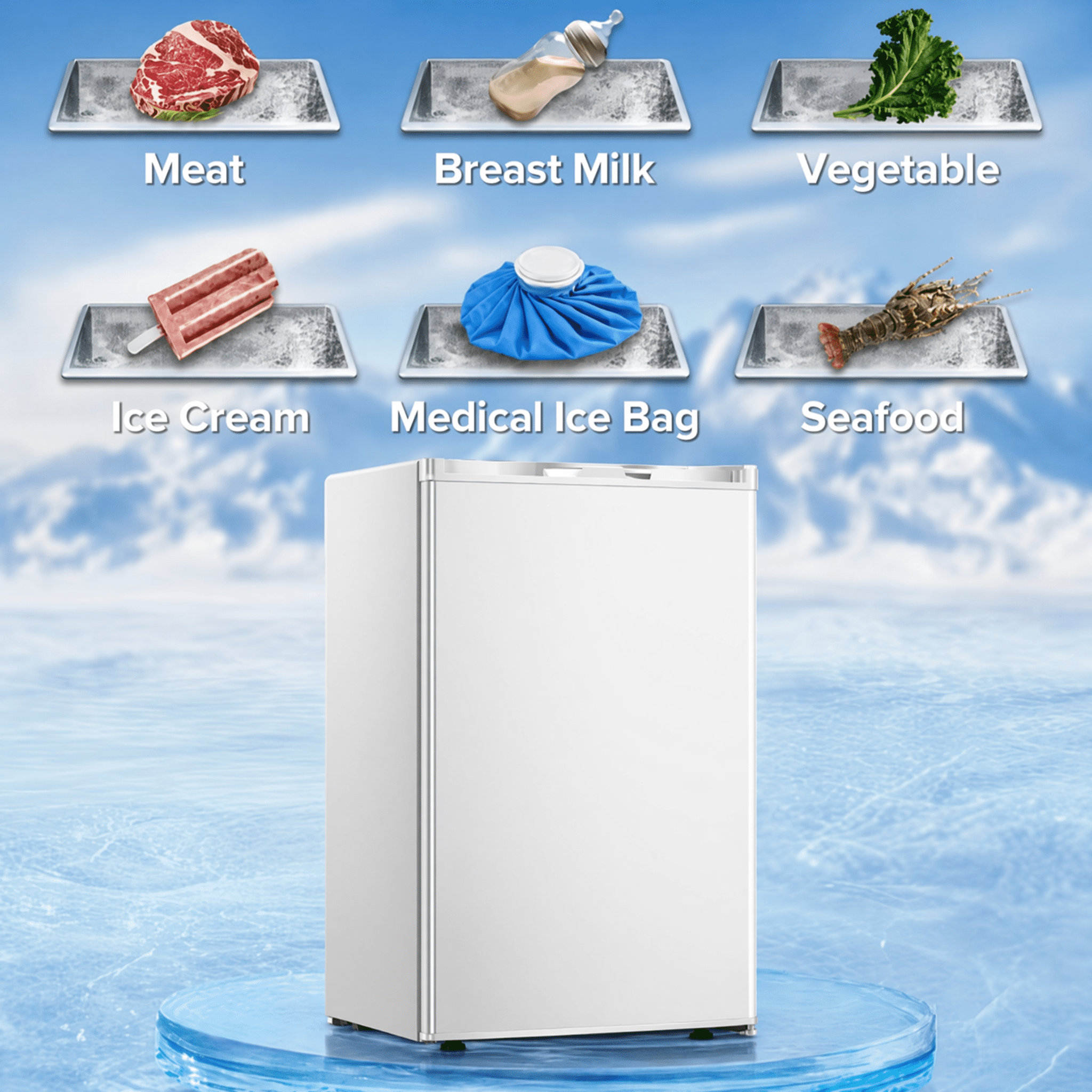 Auseo Mini Freezer Countertop, Energy Saving 3 Cu.ft, Single Door Compact Upright Freezer with Reversible Door for Home/Office/Kitchen-White