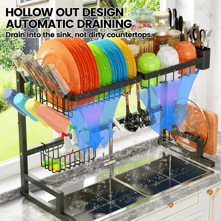 ADBIU 2024 Over The Sink Dish Drying Rack (Adjustable Height/Length)  Snap-On Design 2 Tier Large Dish Drainer Kitchen Organization and Storage  24 