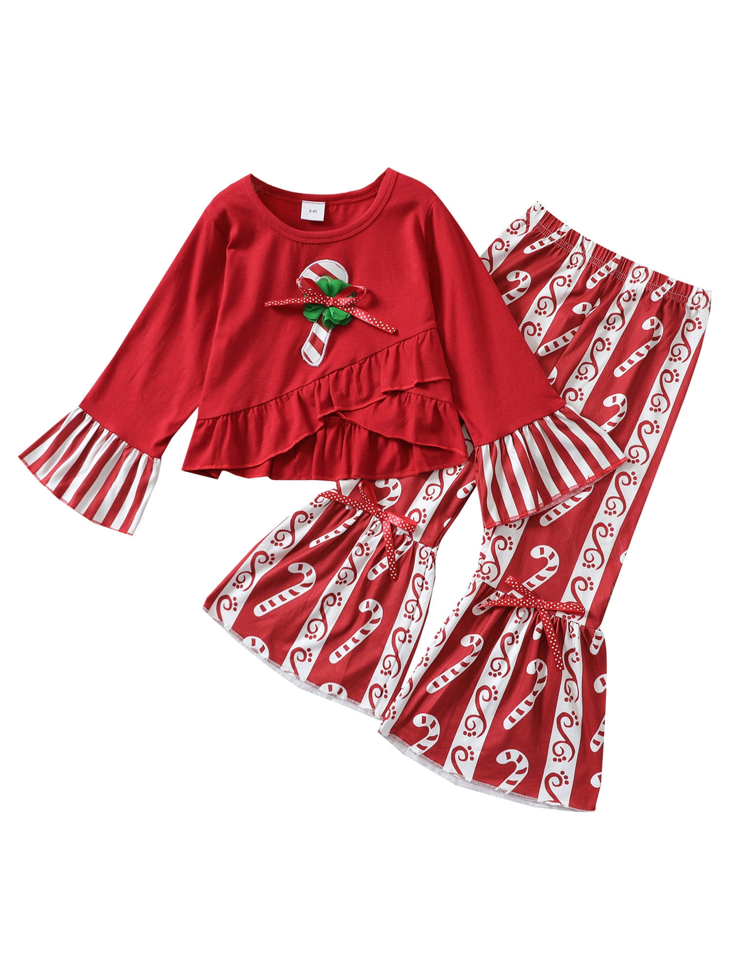 2PCS Toddler Baby Girls Christmas Outfits tops+pants Kids Clothes set