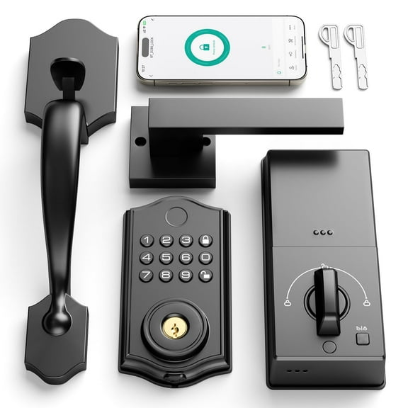 Open Box LEECICI FRONT DOOR LOCK SET KEYLESS ENTRY DOOR LOCK FINGERPRINT DEADBOLT - BLACK