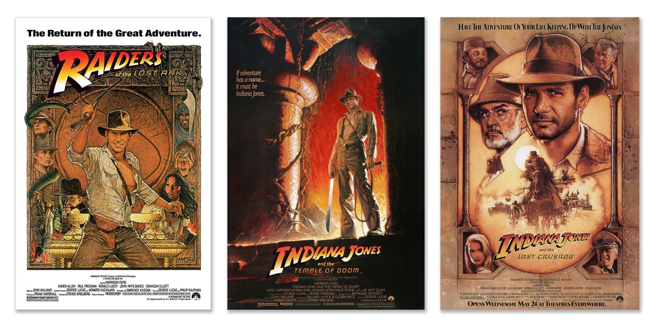 Indiana Jones Movie Collector's Poster Prints Set of 4 11" x 17" 