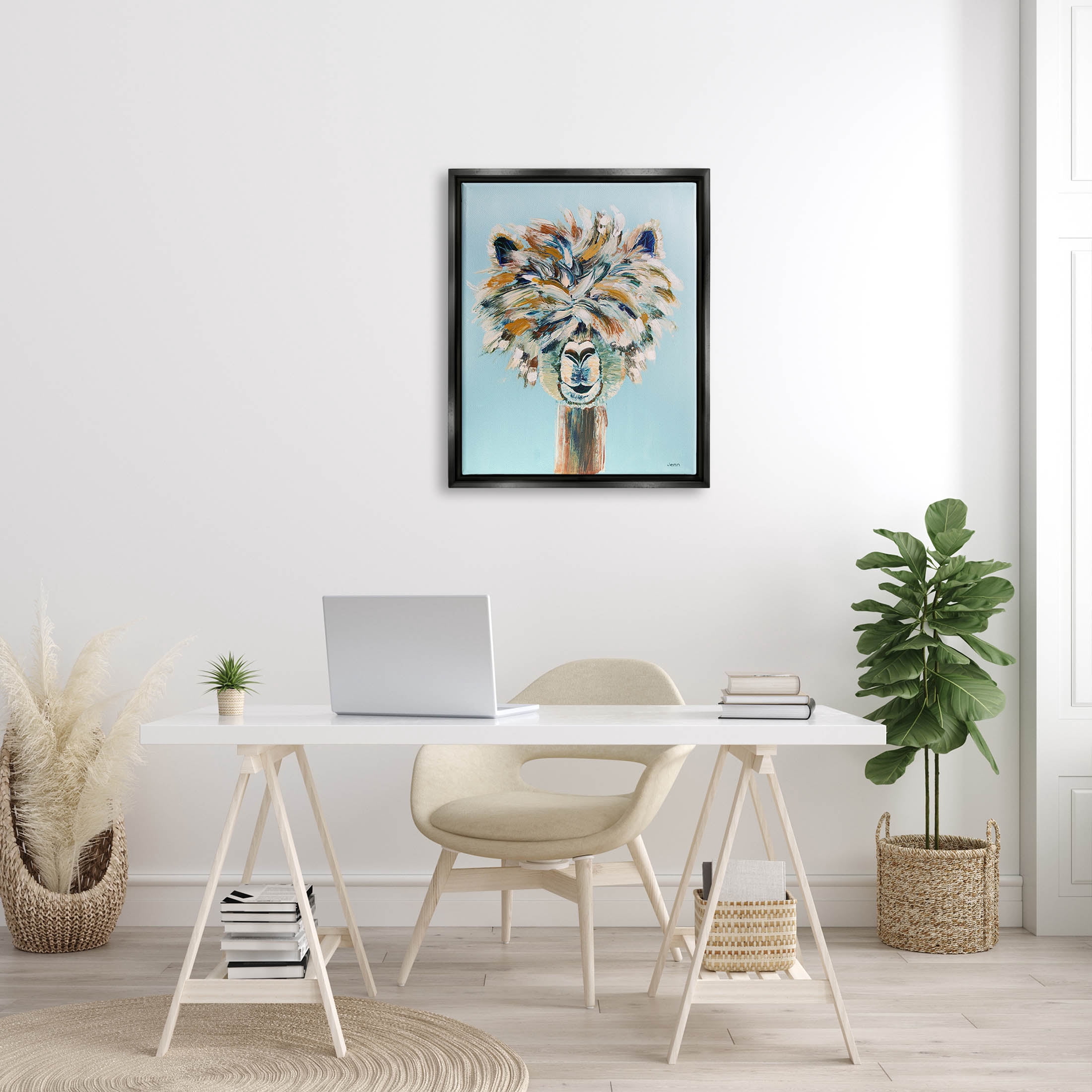 Fluffy Alpaca Happy Animal Animals & Insects Painting Jet Black Framed Art Print Wall Art