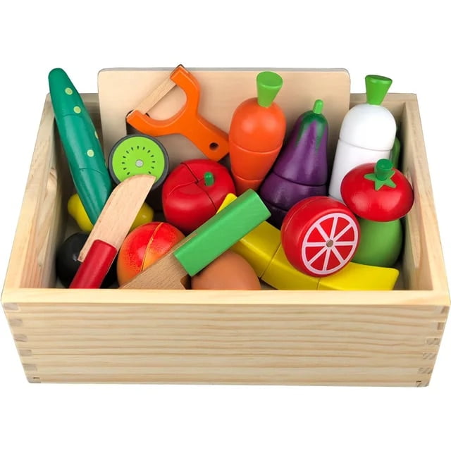 Children Wooden Puzzle Magnetic Vegetables Fruit Kitchen Simulation Play House Toy Cecilia Colorful Mini Toy Model Birthday Gift