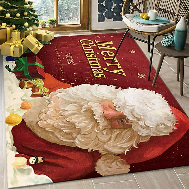 Christmas Carpet Large 80cm 160cm Red Christmas Motif Snowman Floor Mat Rug Modern Living Room Bedroom Soft Carpet