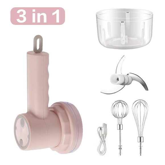 Batidora de mano inalámbrica, batidora eléctrica para huevos, leche y crema, recargable por USB, trituradora para carne, ajo y verduras (3 velocidades)