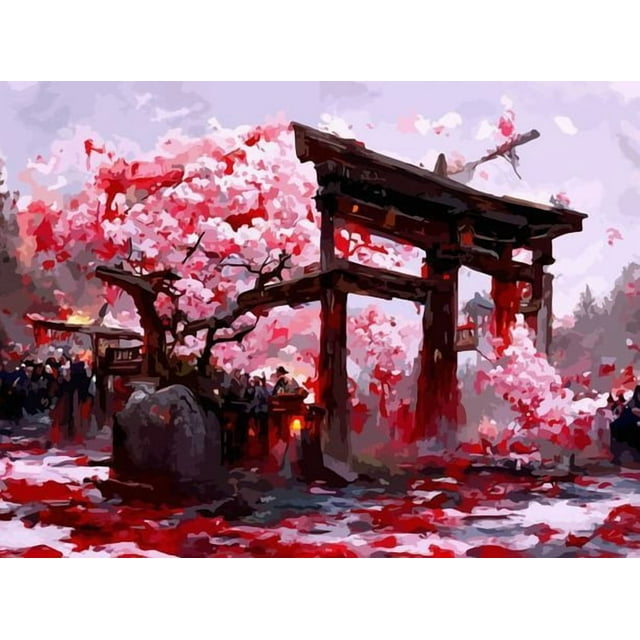 Temples Japonais Mosaïque Broderie Broderie Complète, 30*40cm, Cadre Non Inclus.,11