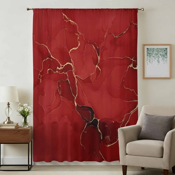 Red Marble Texture Sheer Curtains 72 Inches Long, Vintage Minimalism Abstract Ombre Art Light Filering Curtains, Breathable Simi Curtain Privacy Drapes for Living Room Bedroom Window Treatment