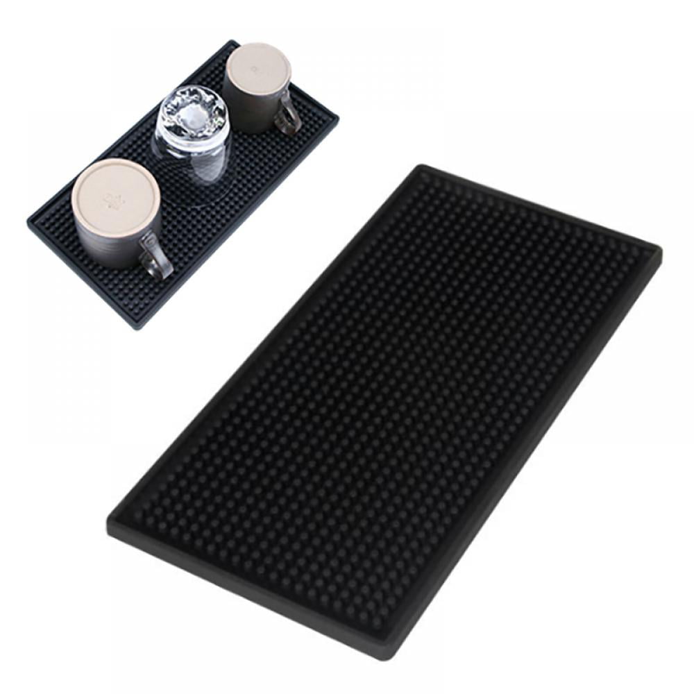 Black PVC Bar Mats Rectangle Rubber Beer Bar Service Spill Cup Pads Kitchen Glass Whiskey Coffee Wine Tea Beer Coaster Placemat 11.8 x 5.9 2 Pack 