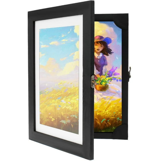 Kids Art Frame A4 Opening Photo Frames with Fixed Strap Wooden Kids Artwork Display Frame for Crafts Drawing