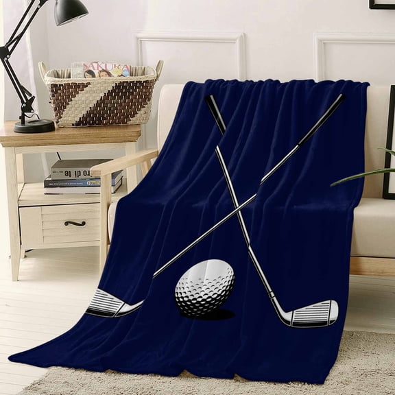 Fleece Blanket Golf Ball on Dark Blue Background Blankets, Soft Cozy Warm Flannel Throw Blanket, Sports Players Blanket for Bed Couch Sofa,40x50In
