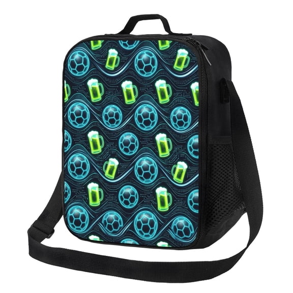 Soccer Insulated Lunch Bag Reusable Lunch Box For Men Women Large Capacity Leakproof Thermal Meal Prep Tote With Adjustable Crossbody Shoulder Strap For Work Office Picnic Beach Travel