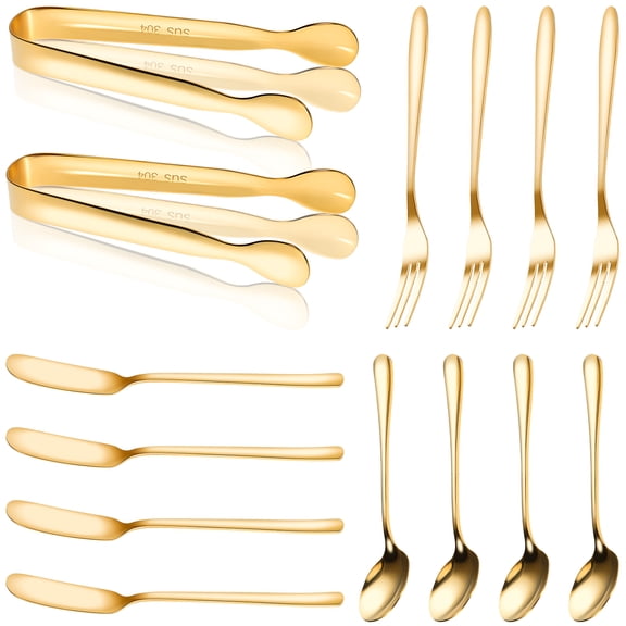 DEEPCRAFF 1Set Modern Style Gold Serving Utensils with Forks Spoons and Tongs for Hosting Essential in Restaurants