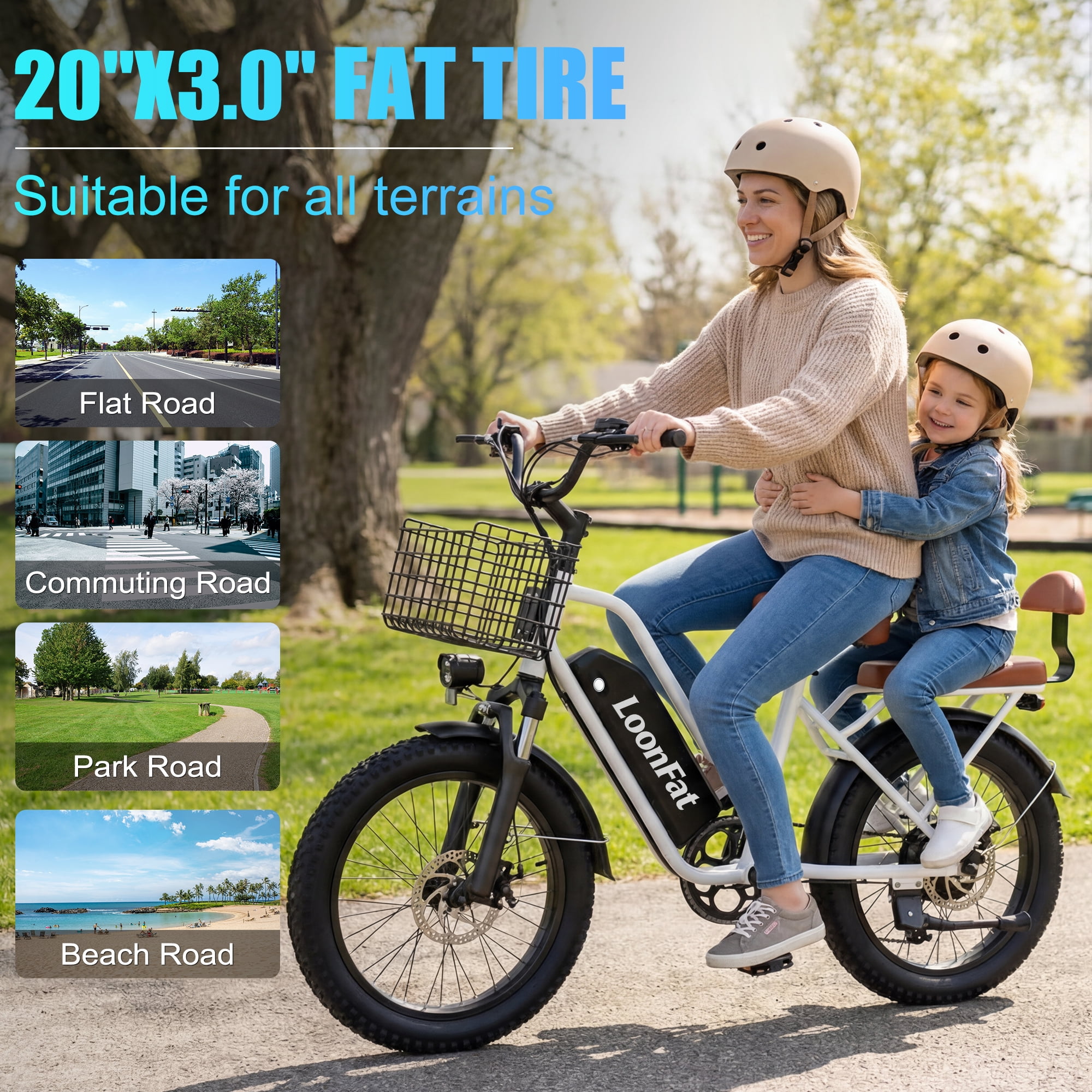Loonfat T20 20" Fat Tire Electric Bike for Adults, 1000W Peak Motor E-Bike with 48V 15.6Ah Battery, 25MPH, 7-Speed, Mechanical Disc Brakes, Commuter E-Bike for Urban & Outdoor Adventures