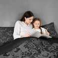 thumbnail image 4 of meiyoeat Gothic Skull Moth Queen Comforter Set,Rustic Damask Floral Comforter Sets Queen For Men Women, Black Gray,Black Reversible,3 Pieces, 4 of 7