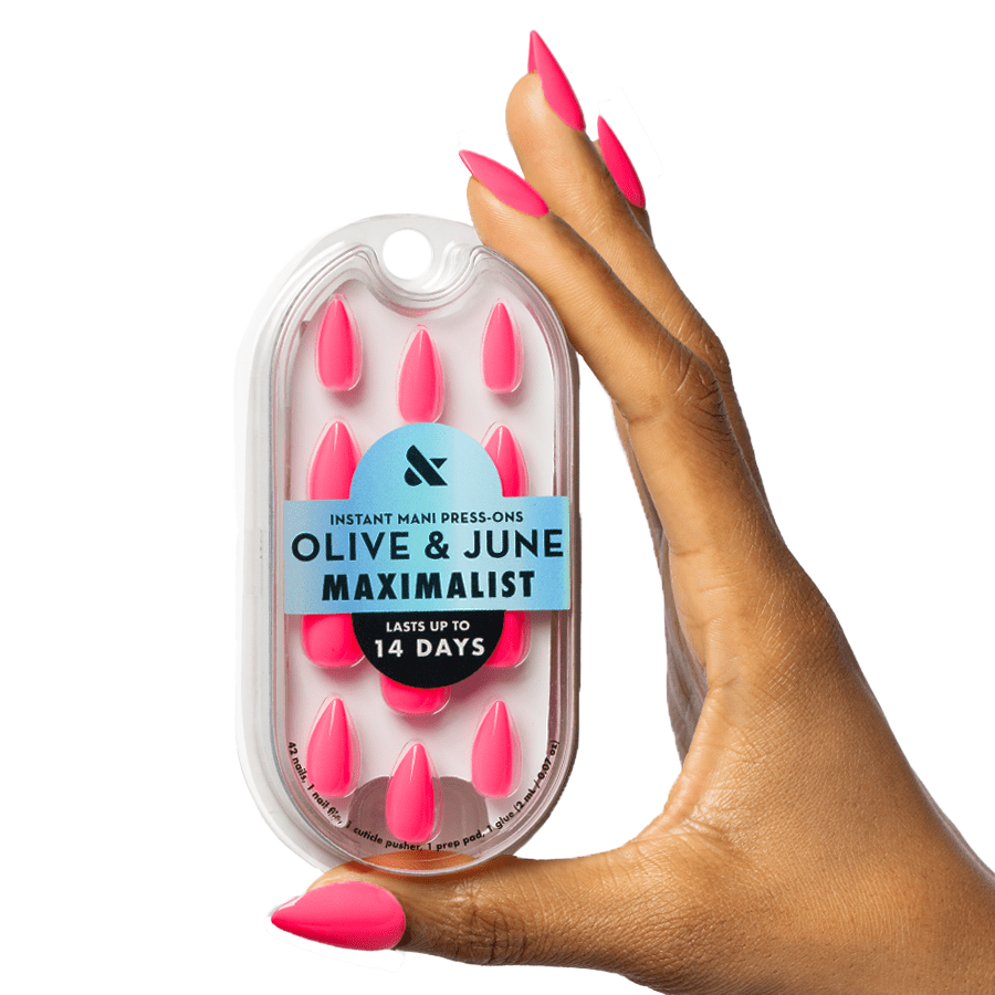 Olive & June Instant Mani Maximalist Medium Stiletto Press-On Nails, Neon Flamingo, 42 Pieces