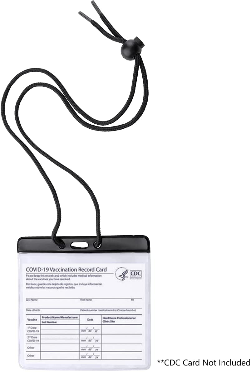 Bulk 100 Pack - Color Badge Holder Horizontal with Lanyard - Extra Large Color Top Card Sleeve (4 1/2 X 3 1/2 - Max Insert) w/ Solid Color Neck Cord for Events / Conventions by Specialist ID (Black)