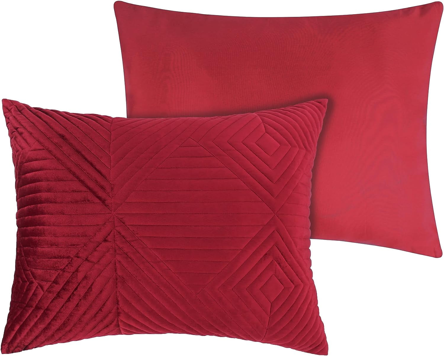 Barefoot Bungalow Riviera Velvet Finely Stitched Modern Quilt Set, Red, 3-Piece King/Cal King