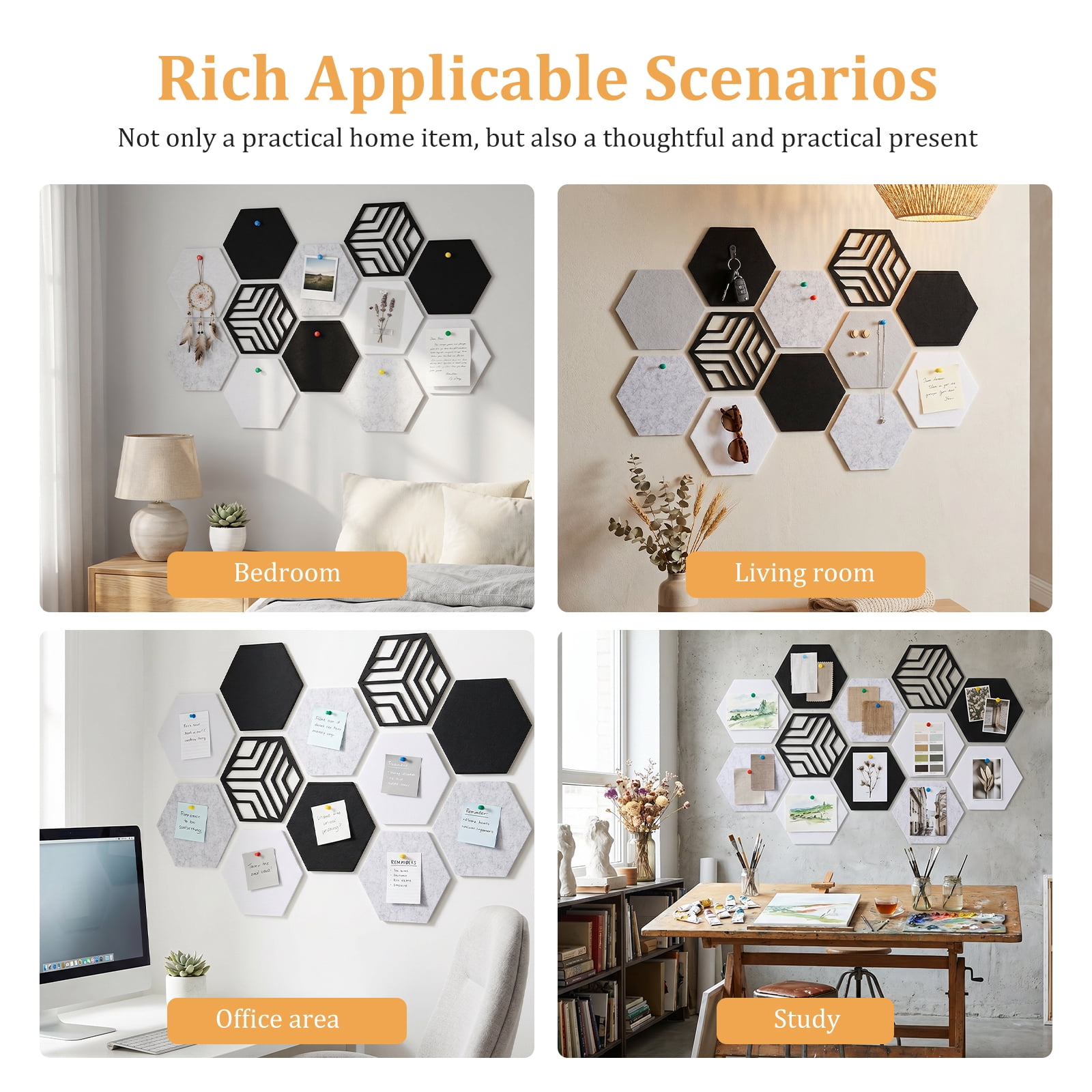 12 Pack Self-Adhesive Acoustic Panels 12" X 10" X 0.4" Flame Resistant, Absorb Noise and Eliminate Echoes for Office,Classrooms & Home Pin Board Felt Board