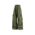 thumbnail image 4 of RongHuan Womens Windbreaker Pants Loose Fit Wide Leg Cargo Pants High Waist Pants with Pockets Casual Outdoor Hiking Pants, 4 of 5