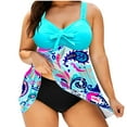 thumbnail image 2 of Dihao Plus Size Womens Swimsuits Summer Beach 2 Piece Suspender Swimming Dress Loose Conservative Bathing Suit Women's Fashionable Oversized Floral Print Pleated Bow Split Swimsuit Bikini Set, 2 of 4
