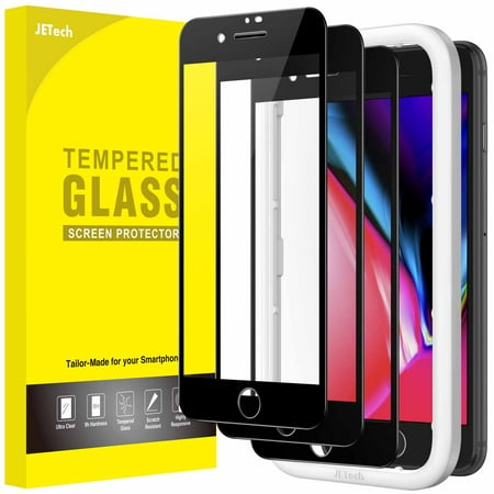 JETech Full Coverage Screen Protector for iPhone SE 3 (2022)/SE 2 (2020)/8/7 4.7-Inch, Black Edge Tempered Glass Film with Easy Installation Tool, Case-Friendly, HD Clear, 3-Pack (Black)