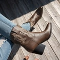thumbnail image 4 of Rokment Womens Vintage Wide Calf Cowboy Boots Winter Spring Gothic Leather Embroidered Pointed Toe Chunky Block High Heel Western Cowgirl Riding Booties Brown Size 9, 4 of 8