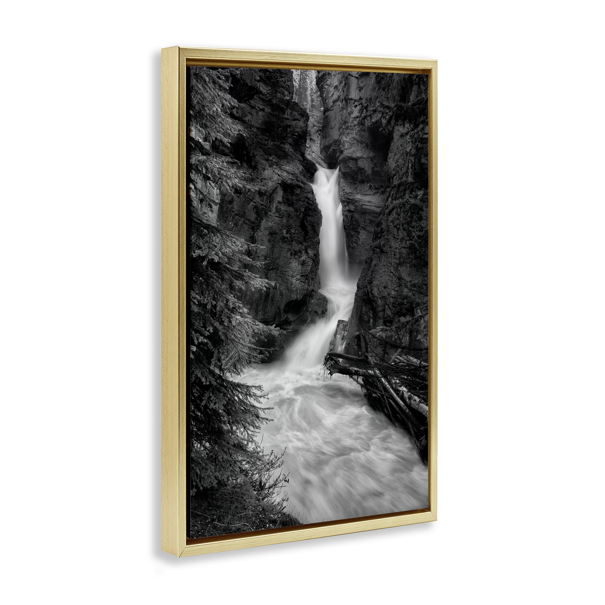 Stupell Industries Banff National Park Waterfall Gold Framed Floater Canvas Wall Art, design by Jon Evan