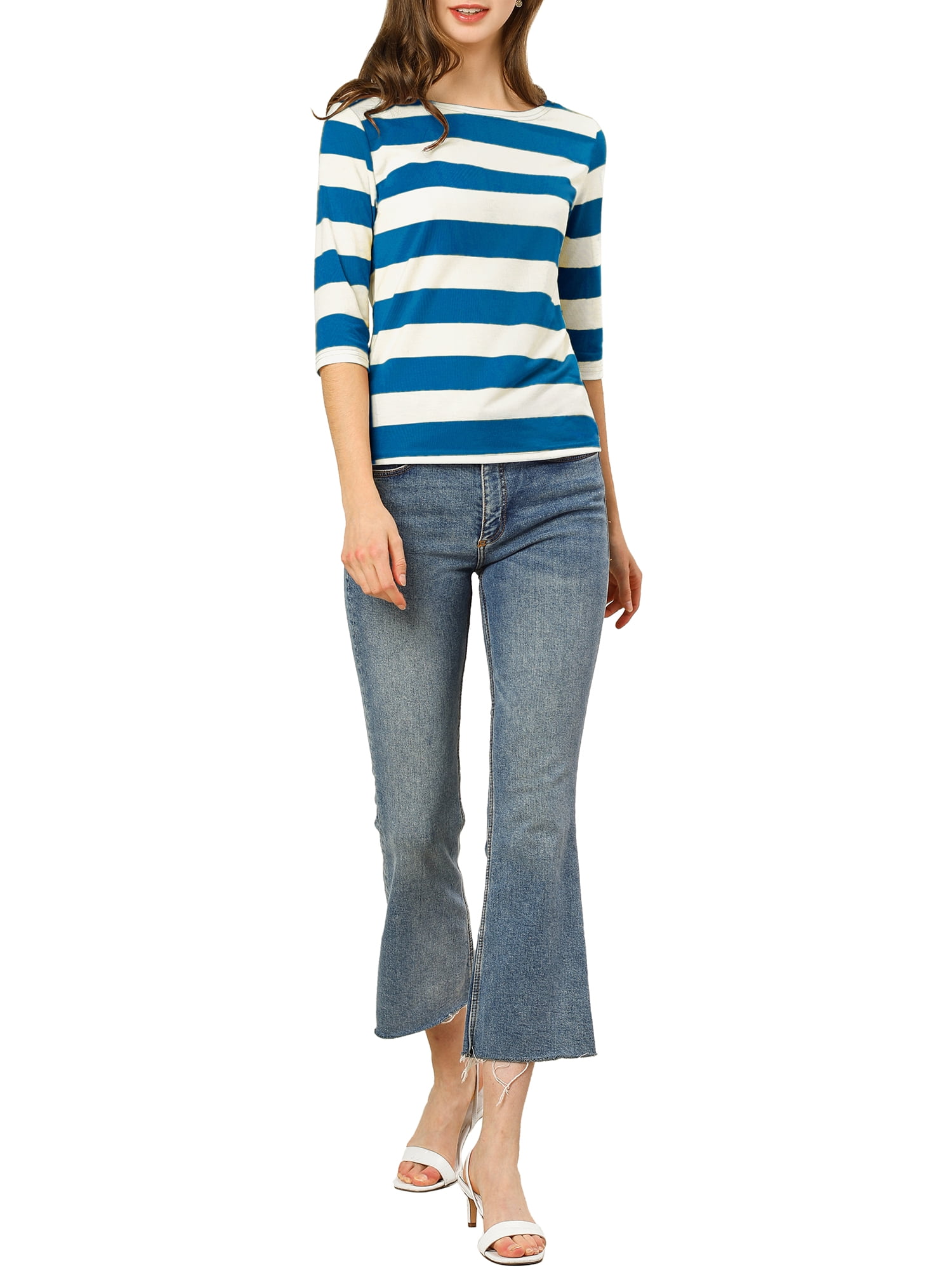 DARING DIVA Women's Halloween Costume Boat Neck Top T-Shirts M Blue White