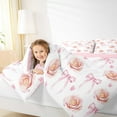 thumbnail image 3 of Manfei Ribbon Bowtie Bowknot Bedding Sets Toddler with Comforter,Chic Flower Floral Duvet Insert,Pink White Bow Comforter Sets Toddler Size,Super Cozy Room Decoration Reversible,2pcs, 3 of 7