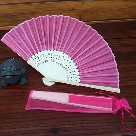 

ERTUTUYI Chinese Style Hand Held Fan Bamboo Silk Folding Fan Party Wedding Decor