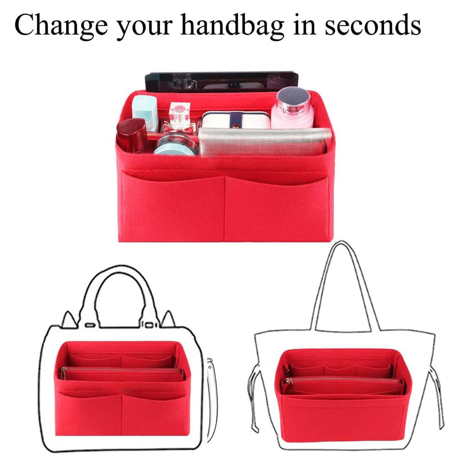 Small Clear Handbag Organizer Purse Insert , Brown Trim, Unisex - Walmart .com