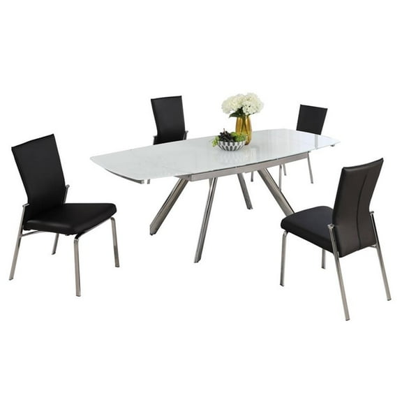 Milan Aliyana Starphire Glass 5-Piece Dining Set w/ Black Motion Back Chairs