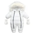 thumbnail image 2 of Gallickan Baby Boys Hooded Romper Winter Clothing Set Snowsuit With Gloves and Booties Jumpsuit Outfits Infant Clothes for Baby Girl 9-12 Months White, 2 of 3